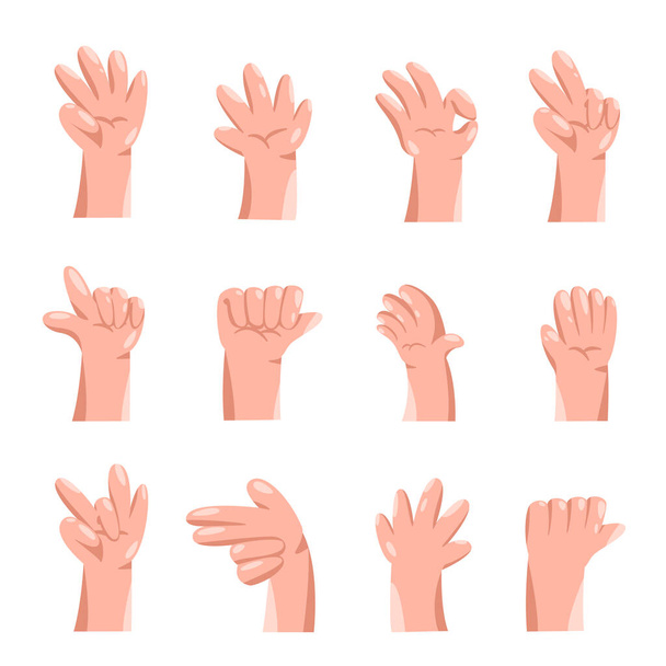 Ilustración de gesto de mano en conjunto de palma de dibujos animados que muestra diferentes signos vectoriales - Vector, Imagen