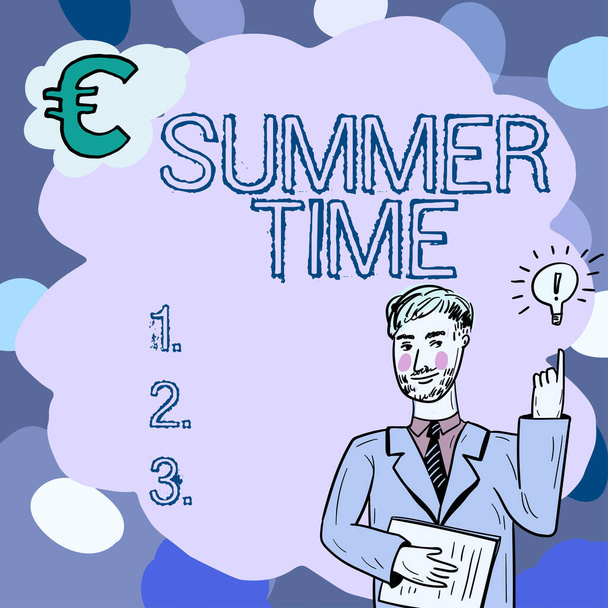 Texto que muestra inspiración Summer Time, concepto de negocio la temporada más caliente del año caracterizada por noches cortas - Foto, Imagen