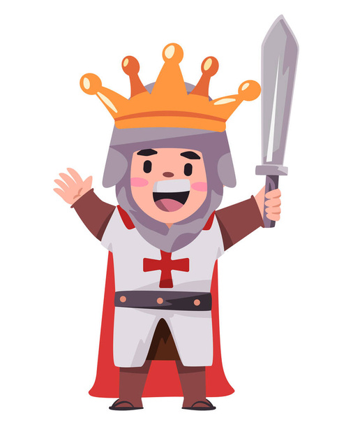 kids wearing knight armor with crown holding sword from medieval european ages vector - Vektori, kuva