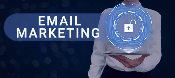 Podpis tekstowy prezentujący e-mail marketingu, Business showcase przyciąga potencjalnych nabywców poprzez komunikację za pośrednictwem wiadomości - Zdjęcie, obraz