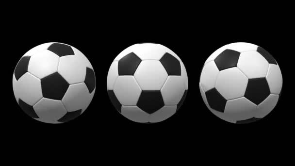 λευκό με μαύρο ποδόσφαιρο μπάλα ποδοσφαίρου που απομονώνονται σε μαύρο φόντο 3d εικόνα απόδοση 4k ανάλυση βίντεο, looping βίντεο - Πλάνα, βίντεο