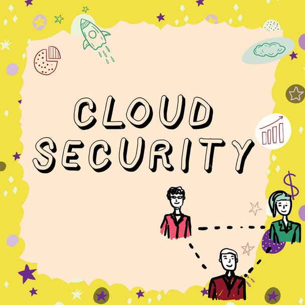 Tekst weergeven Cloud Security, Conceptuele foto Het invoeren van een beveiligd systeem van bestaande gegevens op het internet - Foto, afbeelding