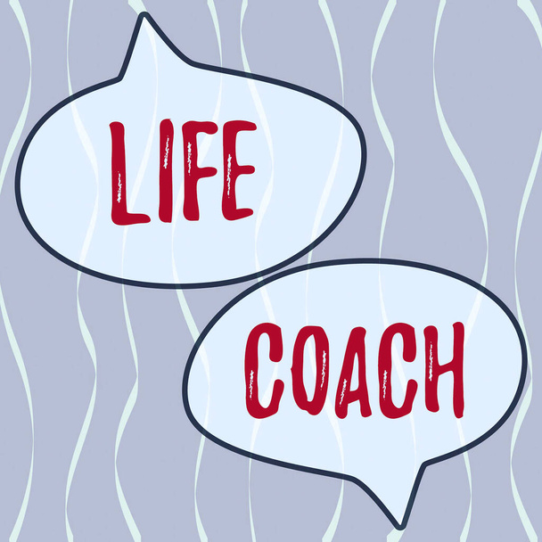 Szöveg jel mutatja Life Coach, Word Írt egy személy, aki tanácsot ügyfelek, hogyan kell megoldani a problémákat vagy célokat - Fotó, kép