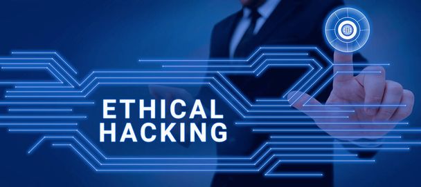 Escrevendo exibindo texto Ethical Hacking, abordagem de negócios uma tentativa legal de quebrar uma rede para testes de penetração - Foto, Imagem