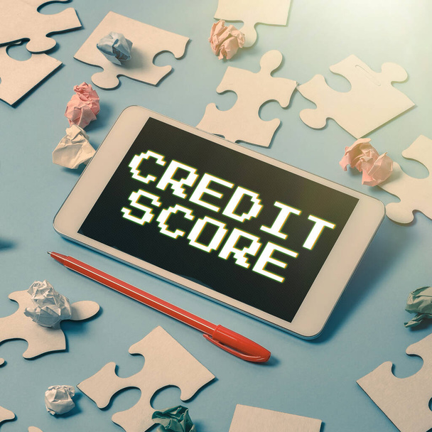 Kézírás szöveg Credit Score, Üzleti ötlet numerikus kifejezés, amely jelzi, hogy egy személy s a hitelképesség - Fotó, kép