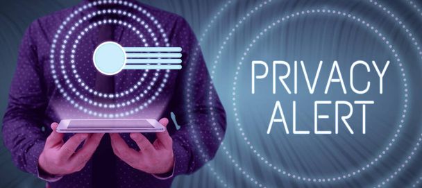 Exibição conceitual Alerta de privacidade, visão geral do negócio adverte o usuário do risco que pode roubar seus dados - Foto, Imagem