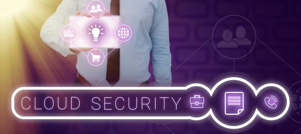 Signe texte montrant Cloud Security, Business idea Imposer un système sécurisé de données existantes sur Internet - Photo, image