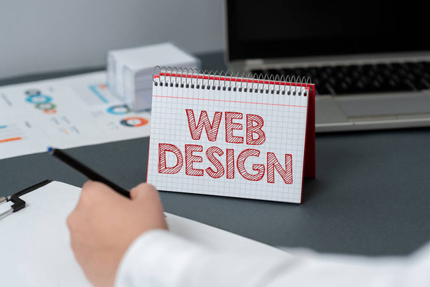 Tekst met inspiratie Web Design, Business concept die verantwoordelijk is voor productie en onderhoud van websites - Foto, afbeelding