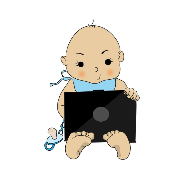 Baby With Laptop - Vector, Image
