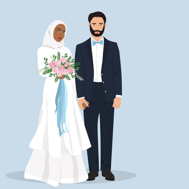 Muslim wedding couple. Template for wedding invitation. Vector illustration. - Vector, Image