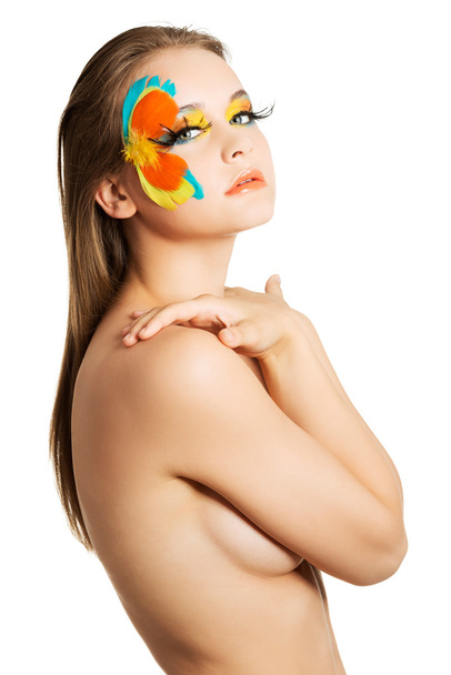 Side view of nude woman with an artistic make up - Fotoğraf, Görsel