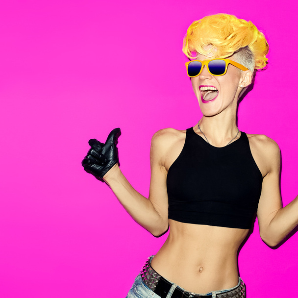emotional glamorous blonde disco punk fashion style - Foto, Imagem