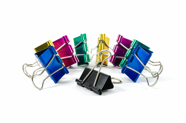colorful binder clips isolated on white - Φωτογραφία, εικόνα