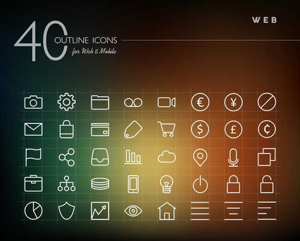 Global web outline icons set - Vettoriali, immagini