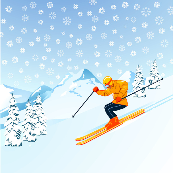 skiërs in de bergen - Vector, afbeelding