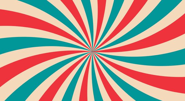 Retro background with curved. Sunburst or sun burst retro background. Turquoise and red colors.  - Vector, Image