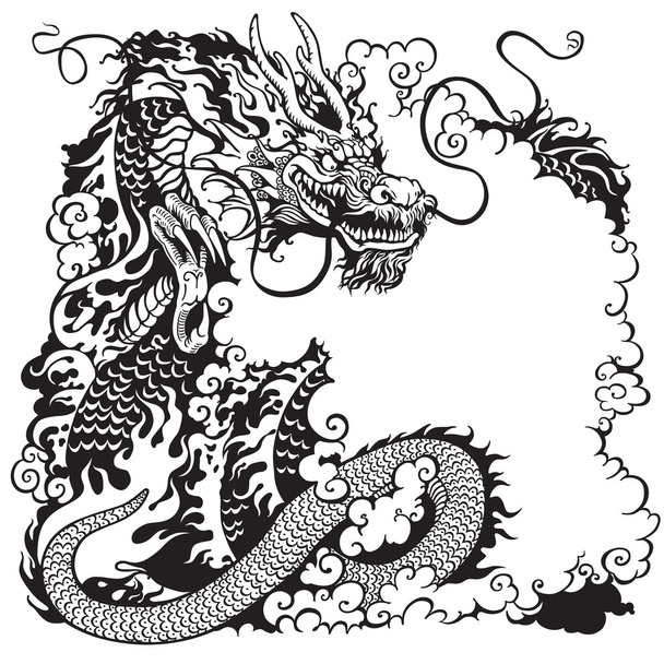 Chiński Smok czarny biały - Wektor, obraz