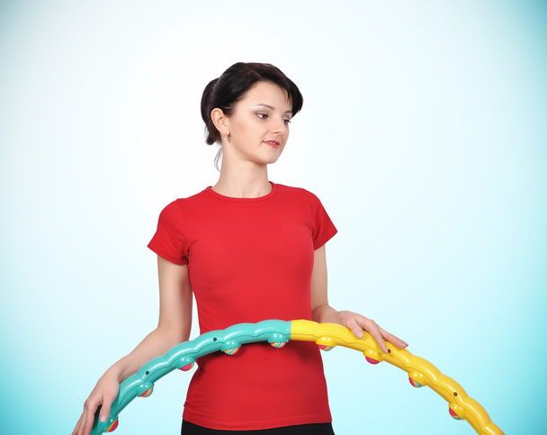 girl holding color hula hoop - Foto, Imagen