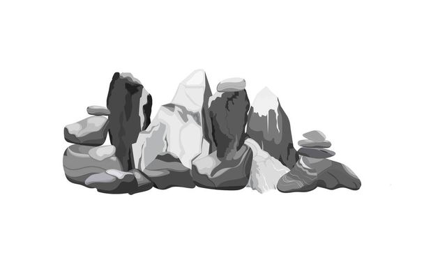 Coastal pebbles,cobblestones,gravel,minerals and geological formations.Collection of stones of various shapes.Rock fragments,boulders and building material. - Vector, Image