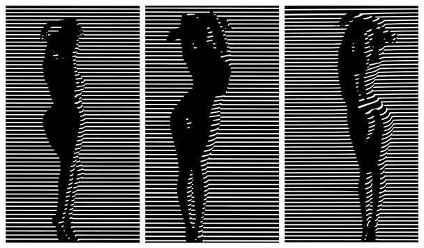 Stylized vector illustrations of sexy naked lady by the window blinds shadow - Wektor, obraz