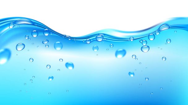 Salpicos de onda de água azul realista com bolhas vista subaquática ilustração vetorial - Vetor, Imagem