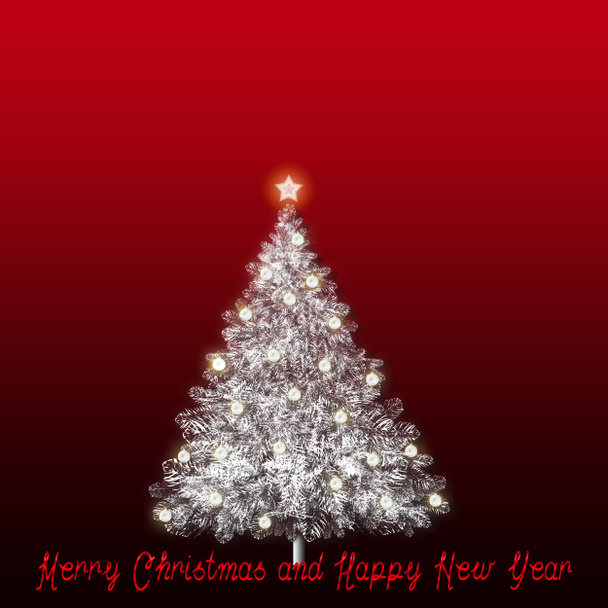 Καλά Χριστούγεννα κείμενο σε κόκκινο φόντο και έλατο δέντρο . - Φωτογραφία, εικόνα