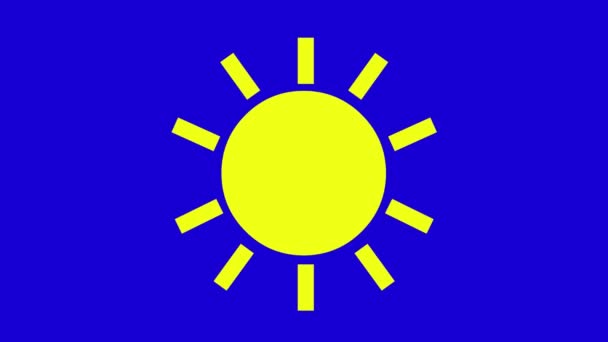 εικονίδιο animation ενός ήλιου με τις ακτίνες του σε κίνηση, σε ένα μπλε χρωμιωμένο βασικό φόντο - Πλάνα, βίντεο