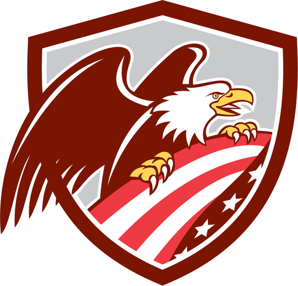 American Bald Eagle Clutching USA Flag Shield Retro - Wektor, obraz