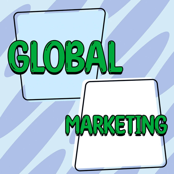 Conceptual caption Global Marketing, Business showcase motivating showing to act towards achieving a common goal Frame With Leaves And Flowers Around And Important Announcements Inside. - Photo, Image