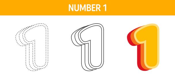 Numéro 1 Orange, feuille de calcul de traçage et de coloration pour enfants - Vecteur, image