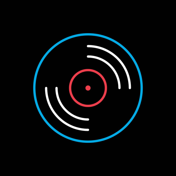 Disco in vinile, vettore di record lp su icona di sfondo nero. Segno musicale. Simbolo grafico per la musica e il suono sito web e apps design, logo, app, UI - Vettoriali, immagini