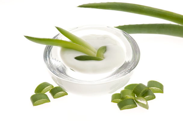 Aloe vera - listy a smetana izolovaných na bílém pozadí - Fotografie, Obrázek