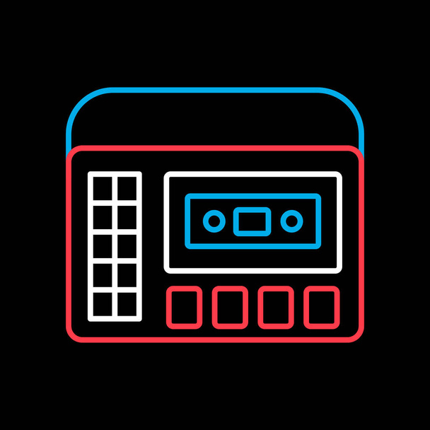 Cassettophone 70s music. Retro cassette recorder player vector on black background icon. Graph symbol for music and sound web site and apps design, logo, app, UI - Vector, Image