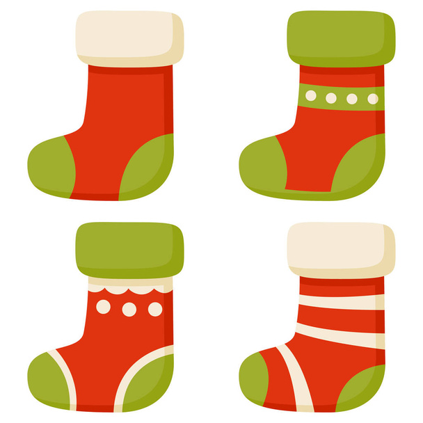 Рождественский носок изолирован на белом фоне - Вектор,изображение
