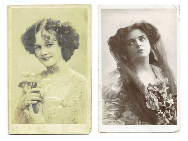escanear foto de tarjetas postales antiguas con damas  - Foto, imagen