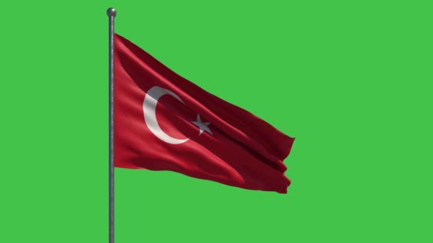 Drapeau turc agitant Slow Motion sur le fond vert parfait pour faciliter la saisie. Le grand drapeau de la Turquie flotte. Célébration de la Journée nationale - Travail, Indépendance, Mémorial, Anciens Combattants, Patriotes, Président Day - Séquence, vidéo