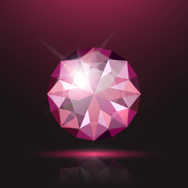 Vector 3d Realistic PInk Transparent Round Glowing Gemstone, Diamond, Crystal, Rhinestone Closeup on Black Background. Jewerly Concept. Design Template, Banner. - Vector, Image
