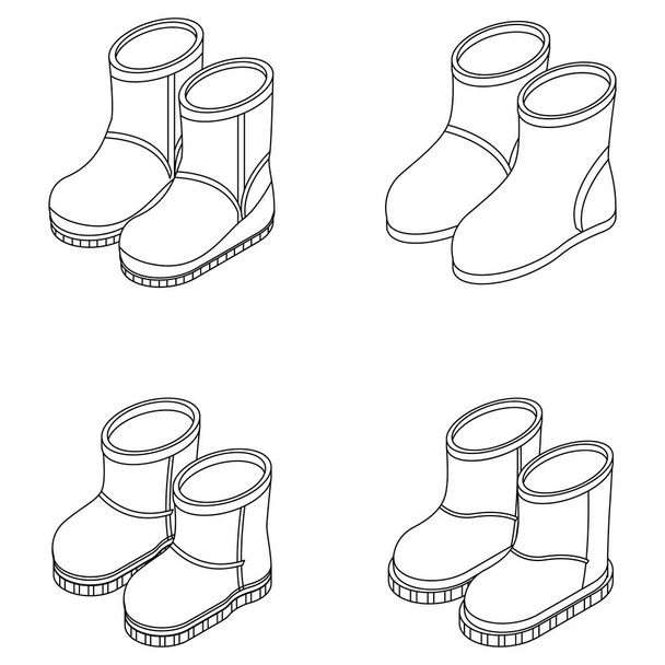 Boots icons set. Isometric set of winter boots vector icons outline isolated on white background - Vettoriali, immagini