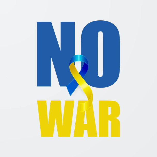 No War in Ukraine. Anti War Call with the Smbol of Peace with Blue and Yellow Silk Ribbon. Ukranian Flag Colors. Struggle, Protest, Support Ukraine, Slogan. Vector Illustration. - Vektor, obrázek
