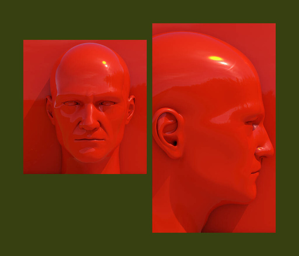 Set Of 3D Pop Art Red And White Heads - Photo, Image