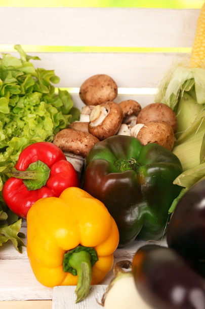 Vegetables on white wooden box background - Photo, Image