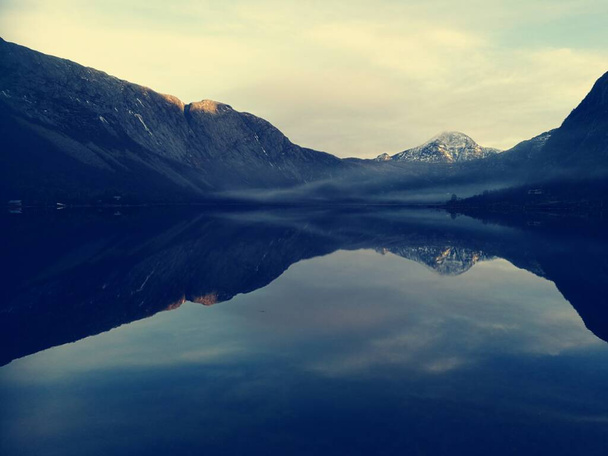 Landscape of Watery Reflection in Norway - Photo, Image
