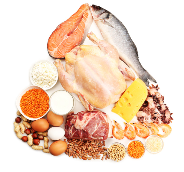 Potravin s vysokým proteinů izolovaných na bílém - Fotografie, Obrázek