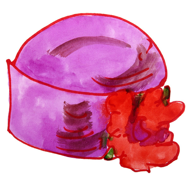 ακουαρέλα σχεδίασης καπέλο τα παιδιά, κινούμενα σχέδια λουλουδιών σε ένα λευκό bac - Φωτογραφία, εικόνα