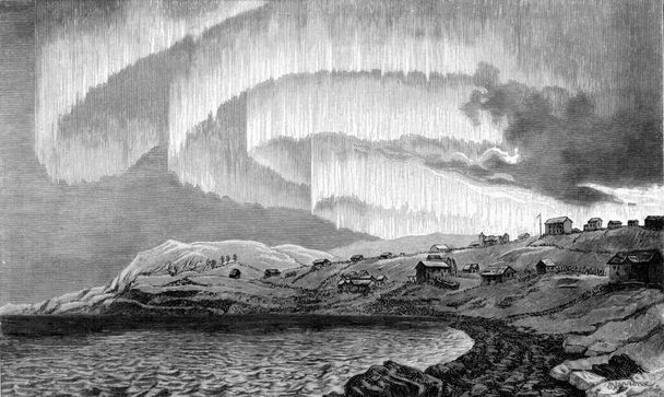 Aurore boreale отмечает 21 января 1839 года в Боссе, винтажная феерия - Фото, изображение