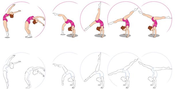 Po sobě jdoucích pózy Rytmická gymnastika - Vektor, obrázek