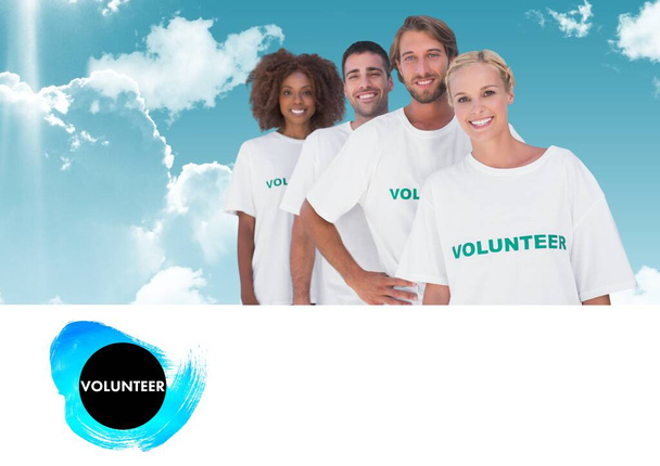 Digitaler Verbund von Freiwilligen, die in Reihe stehen - Foto, Bild