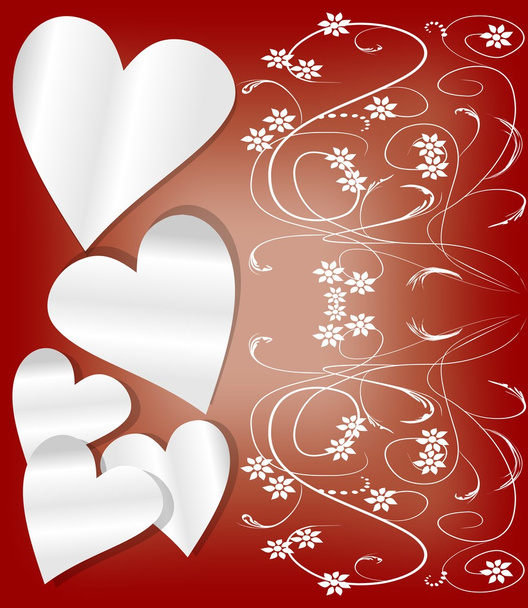 Valentine day background with paper hearts and art deco patterns - Vector, Image