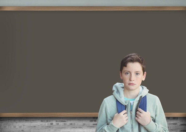 blackboard with student boy on background - 写真・画像
