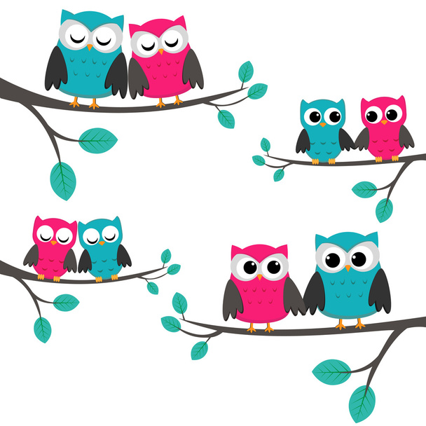 Owls_couples - Vector, Image